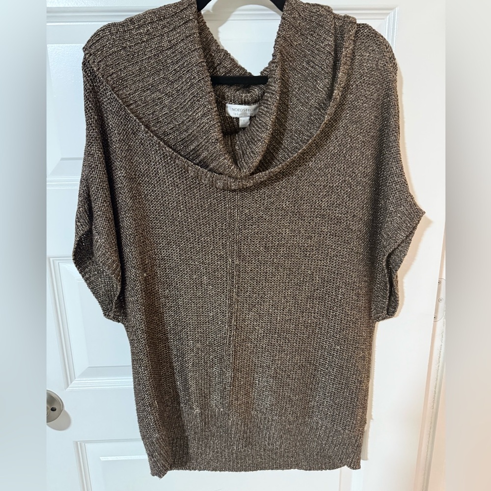 Nordstrom Brown/Metallic Cowl Neck Sweater